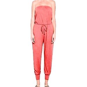 Sundry NWT neon pink strapless casual jumpsuit size XL (4)